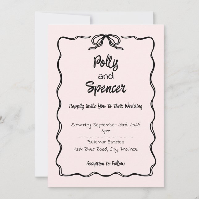 Invitación a la boda de la Penmanship de Pastel Ru (Anverso)