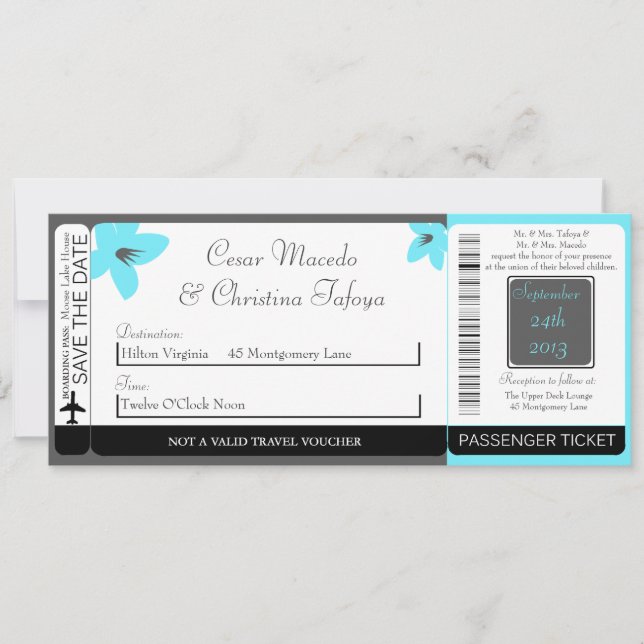 Invitación a la boda de la pensión Blue Tea Arizon (Anverso)