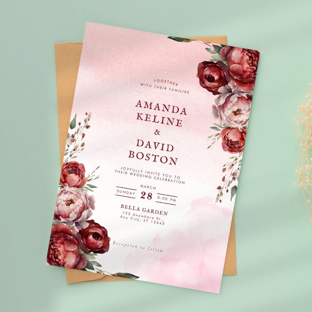 Invitación a la boda de la peonía de la acuarela d (Subido por el creador)