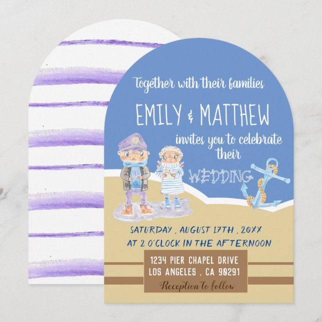 Invitación a la boda de la Personalizado Cute Sea  (Anverso / Reverso)