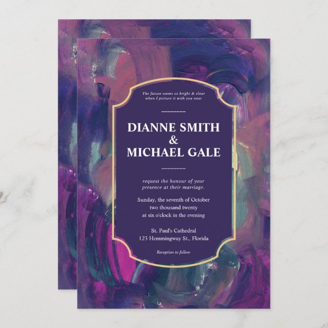 Invitación a la boda de la pintura acrílica en neg (Anverso / Reverso)