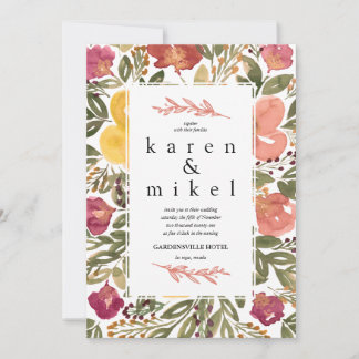 Invitación a la boda de la pintura de la floración