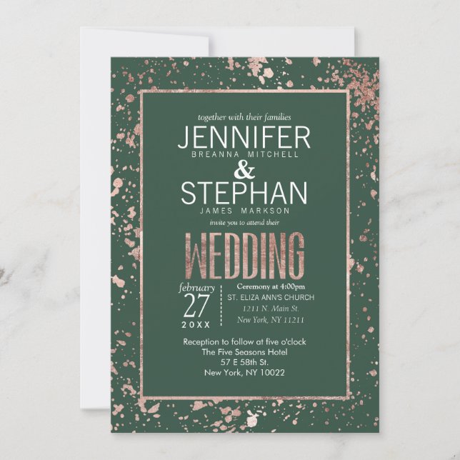 Invitación a la boda de la pintura verde Rosa (Anverso)
