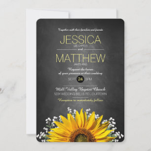 Invitación a la boda de la pizarra de girasol rúst