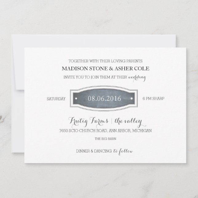 Invitación a la boda de la placa de cartón (Anverso)