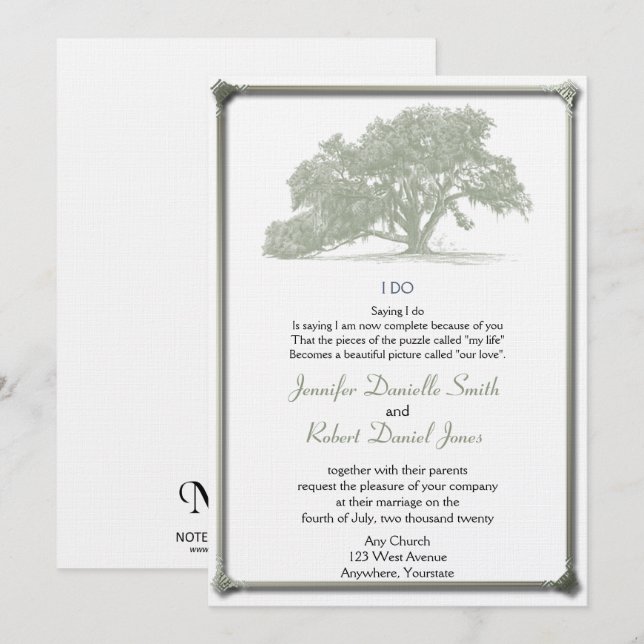 Invitación a la boda de la plantación de roble (Anverso / Reverso)