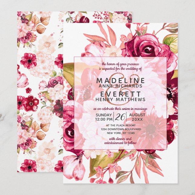 Invitación a la boda de la plaqueta floral de Borg (Anverso / Reverso)