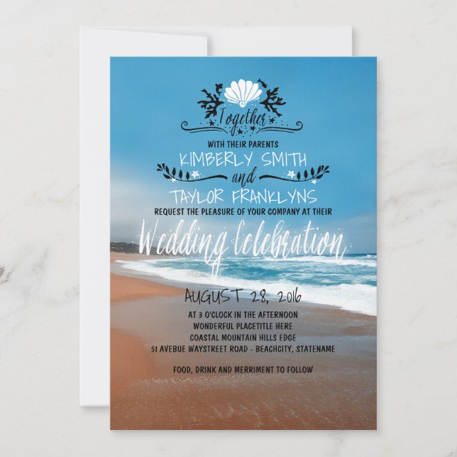 Invitación a la boda de la playa (Anverso)