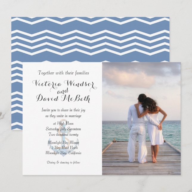 Invitación a la boda de la playa azul de la foto d (Anverso / Reverso)