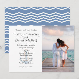 Invitación a la boda de la playa azul de la foto d