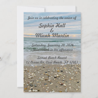 Invitación a la boda de la playa azul de Shell