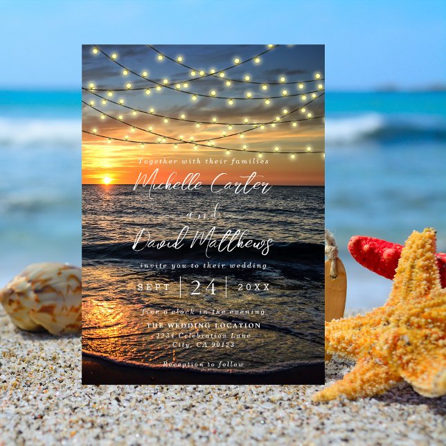 Invitación a la boda de la playa con luz de cadena (Subido por el creador)