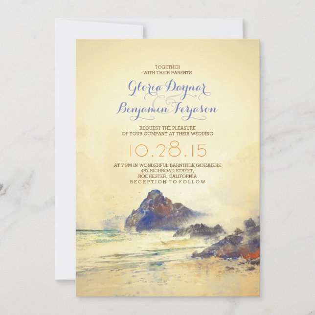 Invitación a la boda de la playa de acuarela (Anverso)