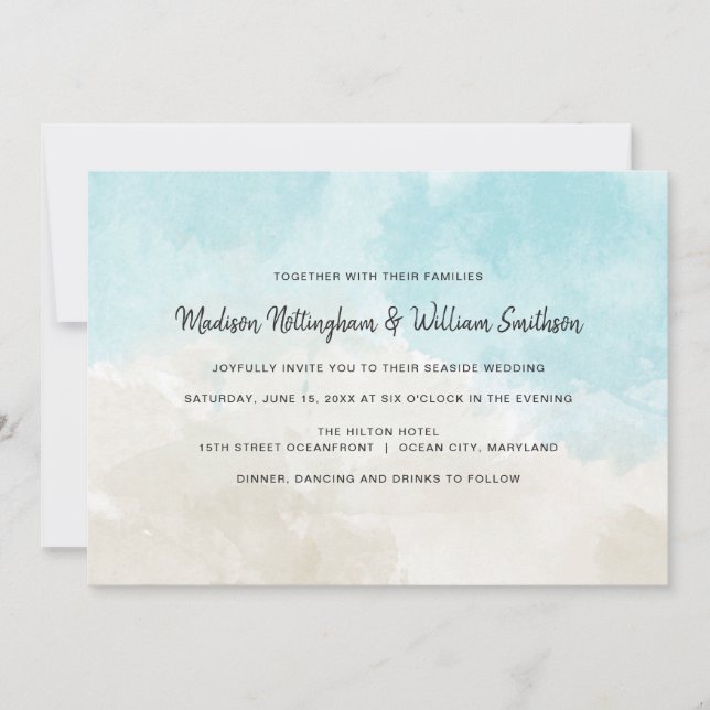 Invitación a la boda de la playa de acuarela (Anverso)