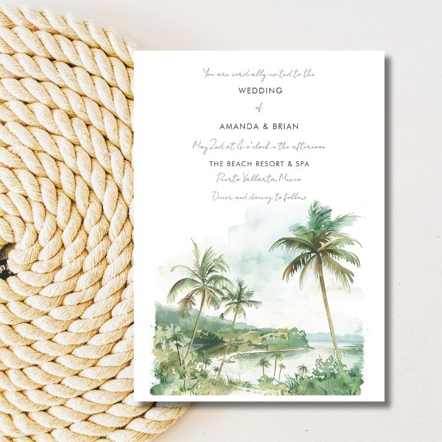 Invitación a la boda de la playa de acuarela (Watercolor Beach Destination Wedding Invitation)