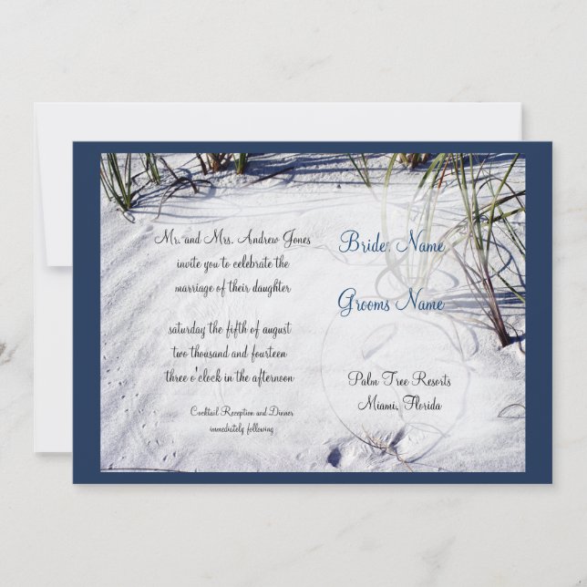 Invitación a la boda de la playa de arena blanca (Anverso)