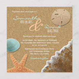 Invitación a la boda de la playa de arena y concha