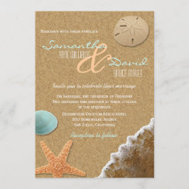 Invitación a la boda de la playa de arena y concha