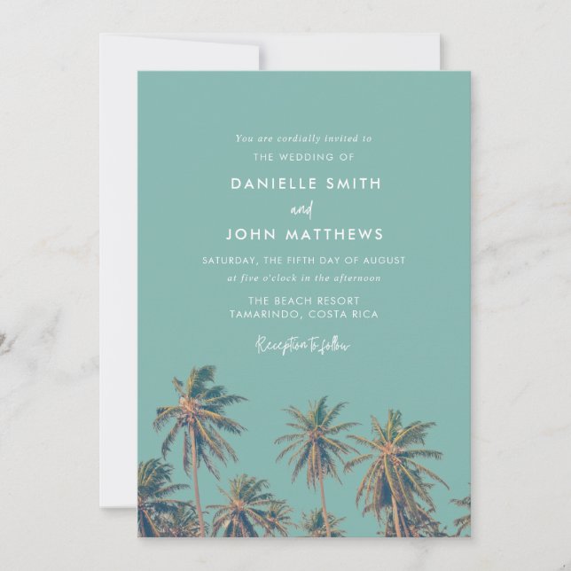 Invitación a la boda de la playa de Costa Rica Pal (Anverso)
