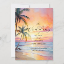Invitación a la boda de la playa de destino Sunset