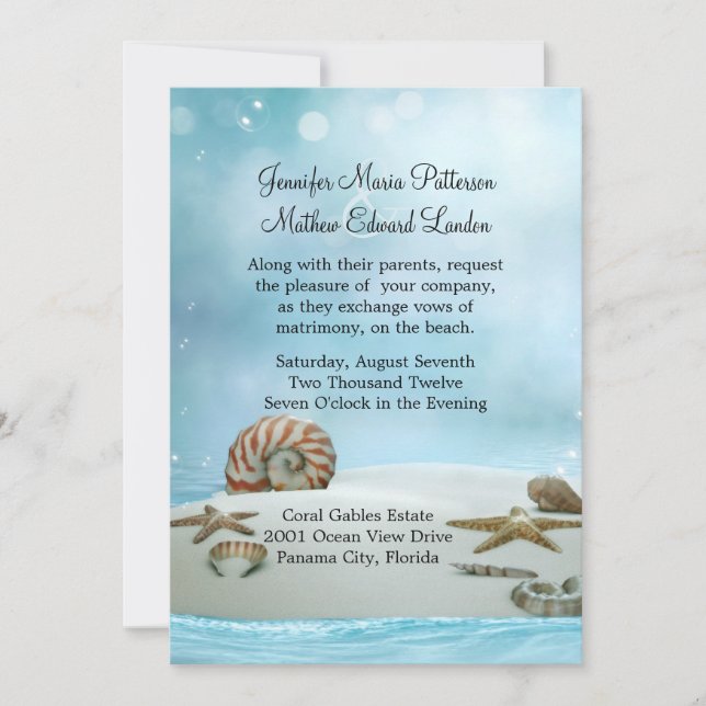 Invitación a la boda de la playa de Fantasía Eérea (Anverso)