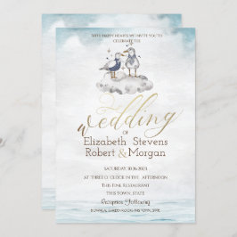 Invitación a la boda de la playa de las gaviotas a
