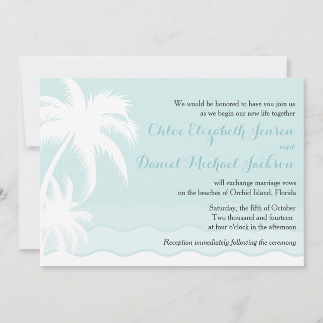 Invitación a la boda de la playa de las Palmas Bla (Anverso)