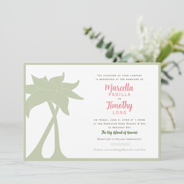 Invitación a la boda de la playa de Palm Tree (Anverso de pie)