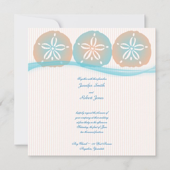 Invitación a la boda de la playa de Peach Blue San (Anverso)
