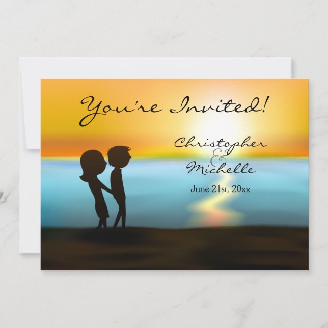 Invitación a la boda de la playa de Silhouette Cou (Anverso)