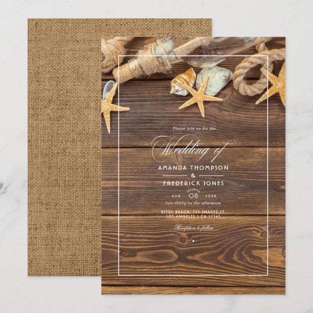 Invitación a la boda de la playa de verano rústica (Anverso / Reverso)