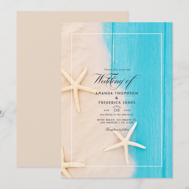 Invitación a la boda de la playa de verano rústica (Anverso / Reverso)