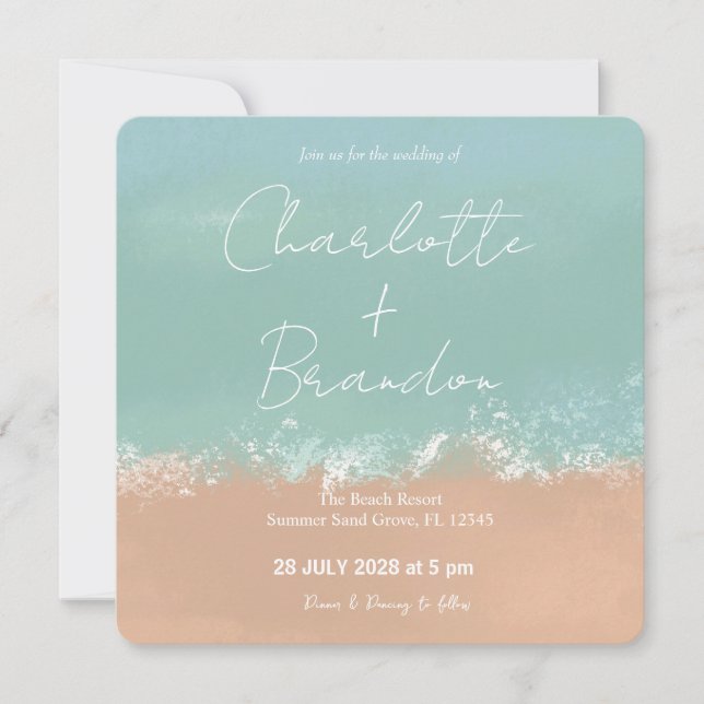 Invitación a la boda de la playa de verano simple (Anverso)