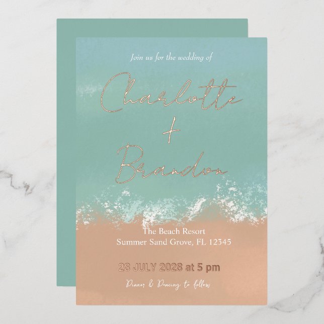 Invitación a la boda de la playa de verano simple (Anverso/Reverso)
