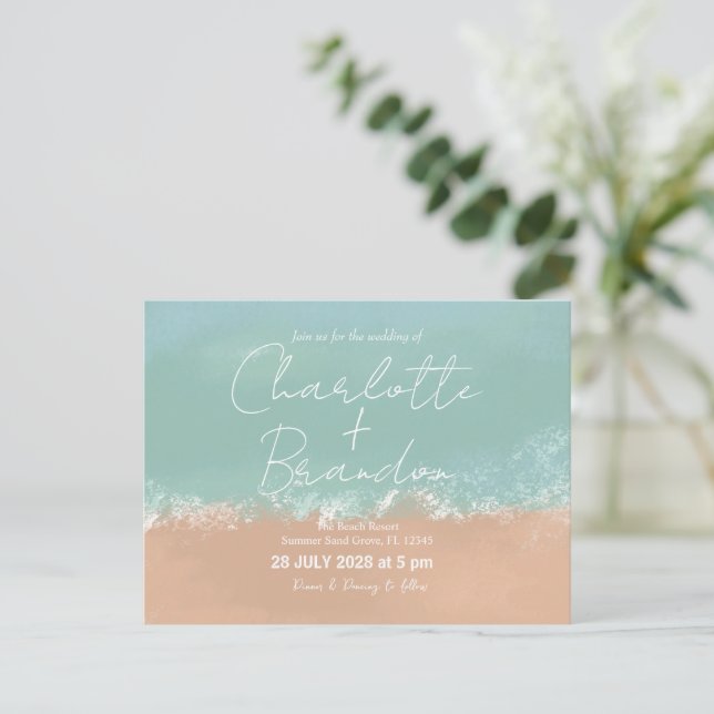 Invitación a la boda de la playa de verano simple (Anverso de pie)