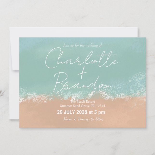 Invitación a la boda de la playa de verano simple (Anverso)