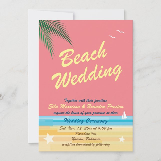 Invitación a la boda de la playa del atardecer (Anverso)