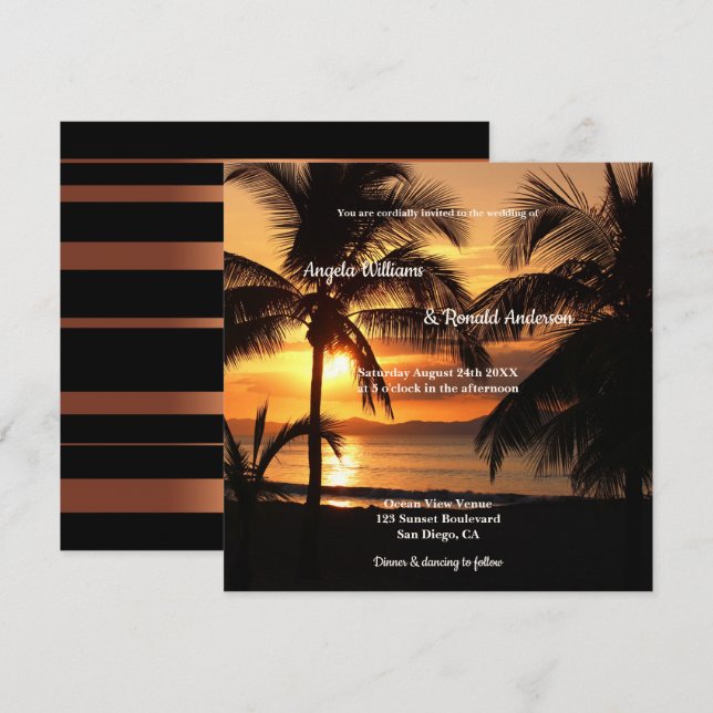 Invitación a la boda de la playa del atardecer de  (Anverso / Reverso)