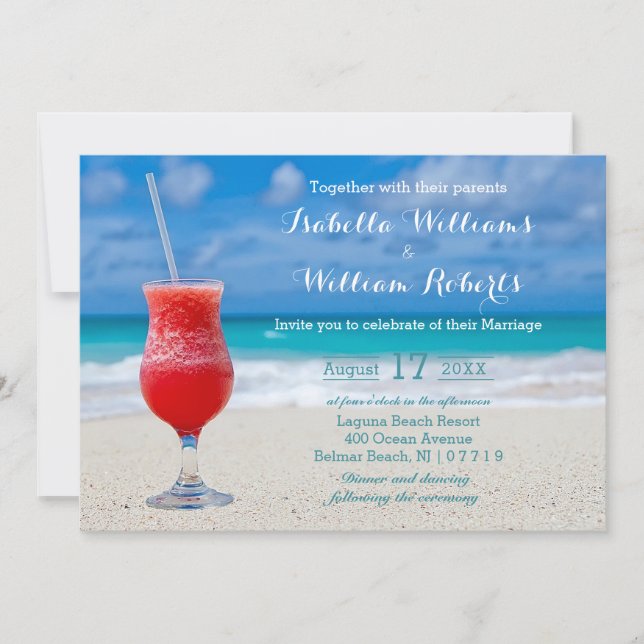 Invitación a la boda de la playa del Océano Rojo (Anverso)