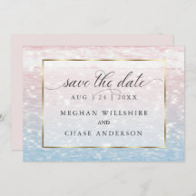 Invitación a la boda de la playa rosa en aguas esp