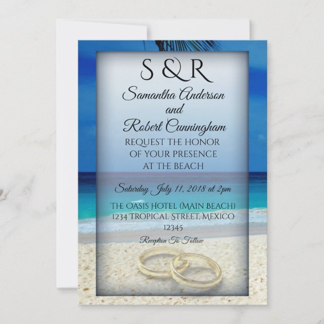 Invitación a la boda de la playa tropical (Anverso)