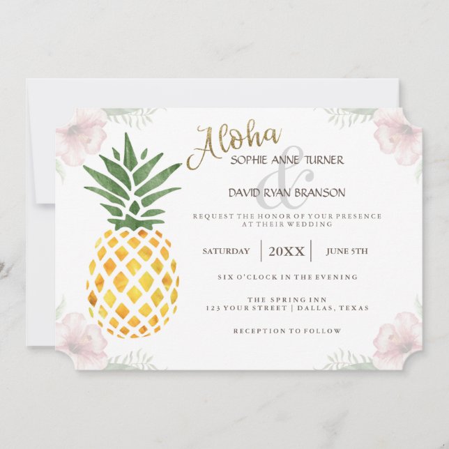 Invitación a la boda de la playa tropical de Aloha (Anverso)