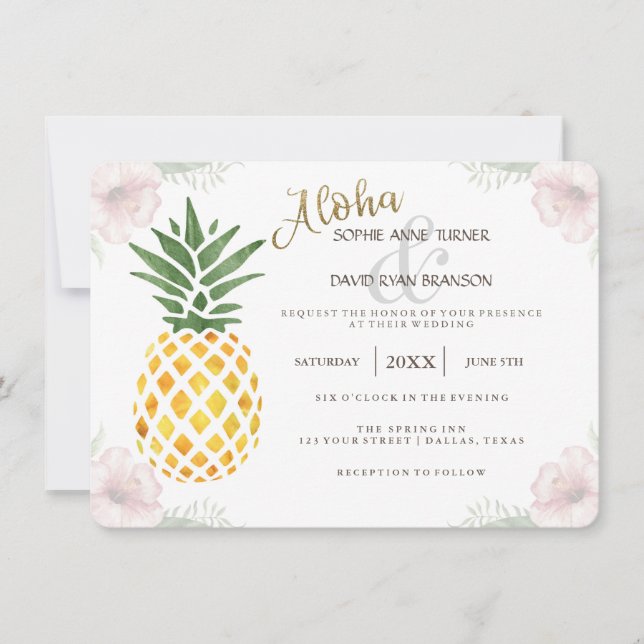 Invitación a la boda de la playa tropical de Aloha (Anverso)
