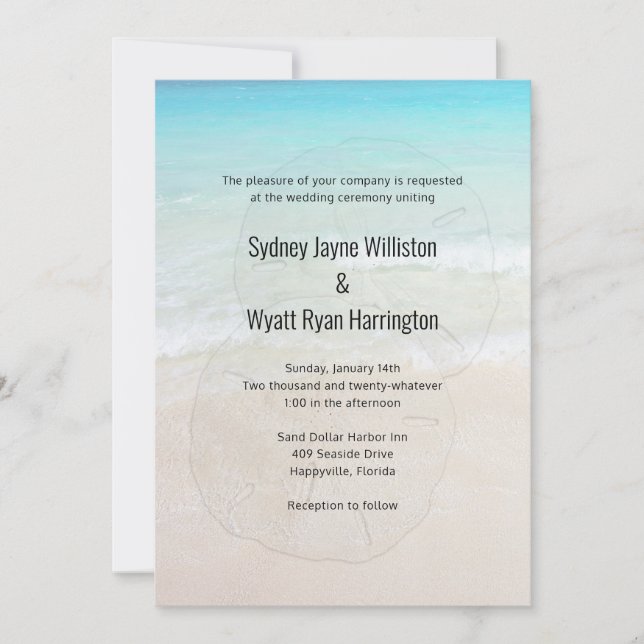 Invitación a la boda de la playa tropical del dóla (Anverso)