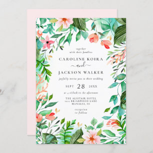 Invitación a la boda de la playa tropical floral