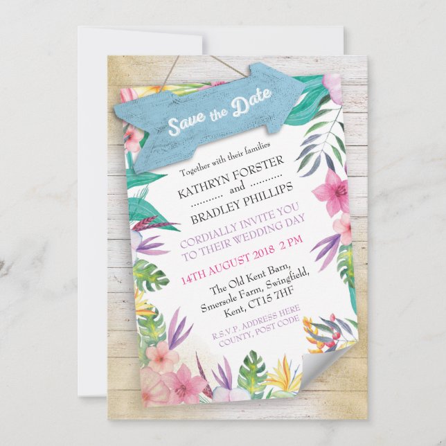 Invitación a la boda de la playa tropical - Guarda (Anverso)