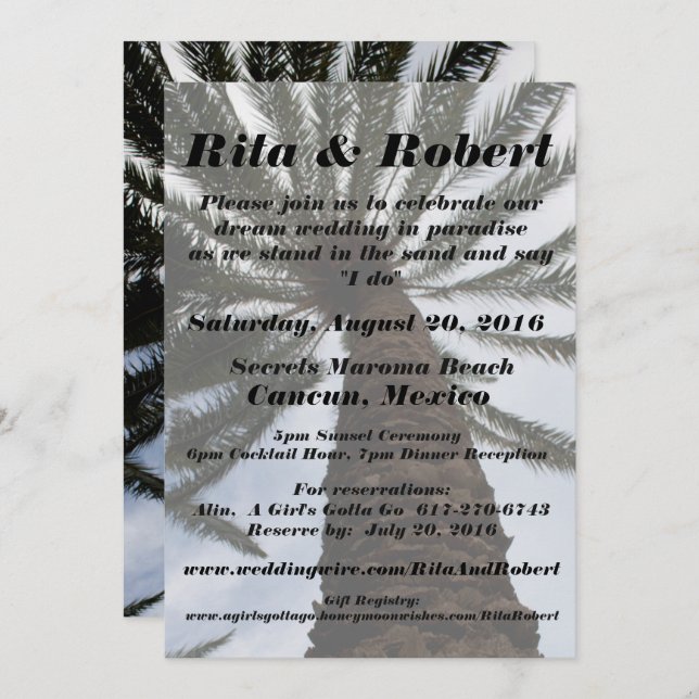 Invitación a la boda de la playa - Volver al arte  (Anverso / Reverso)