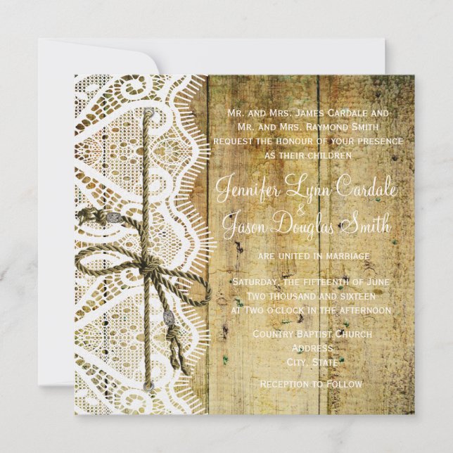 Invitación a la boda de la plaza de la madera rúst (Anverso)