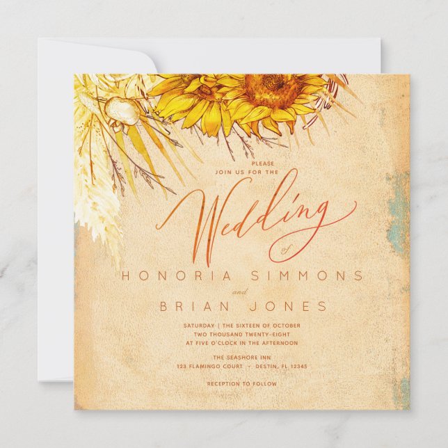 Invitación a la boda de la plaza del girasol calie (Anverso)