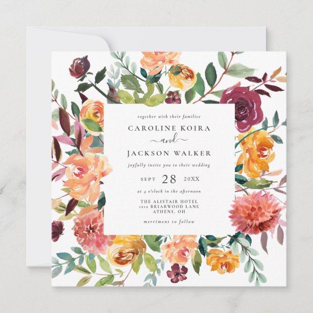 Invitación a la boda de la plaza floral otoño (Anverso)